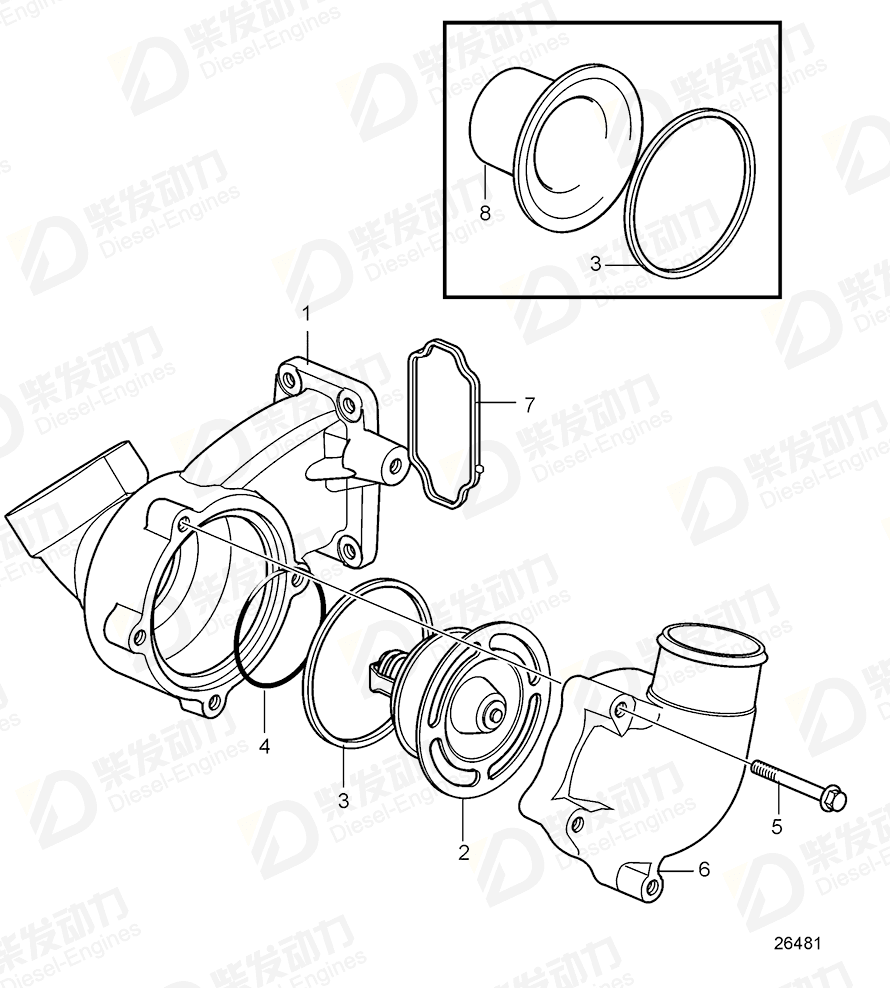 VOLVO Thermostat housing 8131159 Drawing